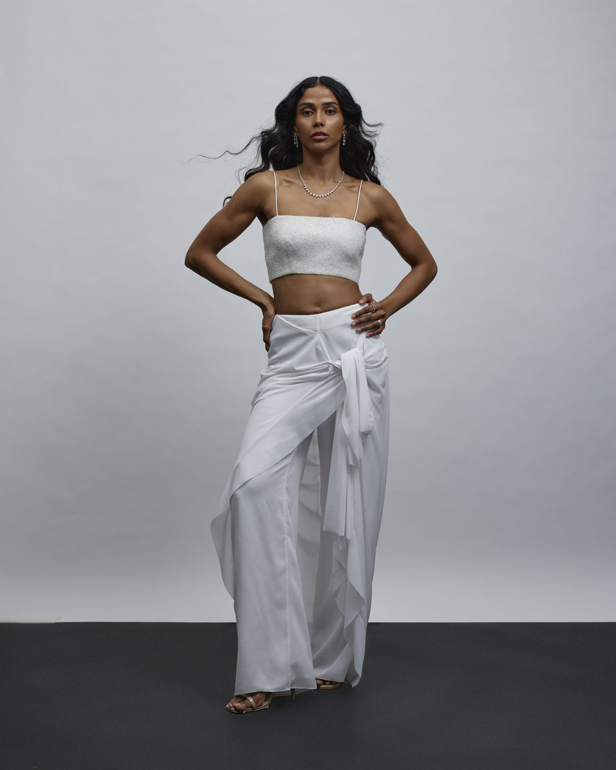 Opale Embroidered Bustier & Tie-Frill Pants Set — Material G(ir)l